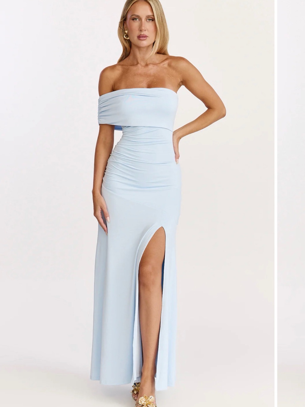 Showpo Pale Blue Off-Shoulder Maxi Dress With High Slit